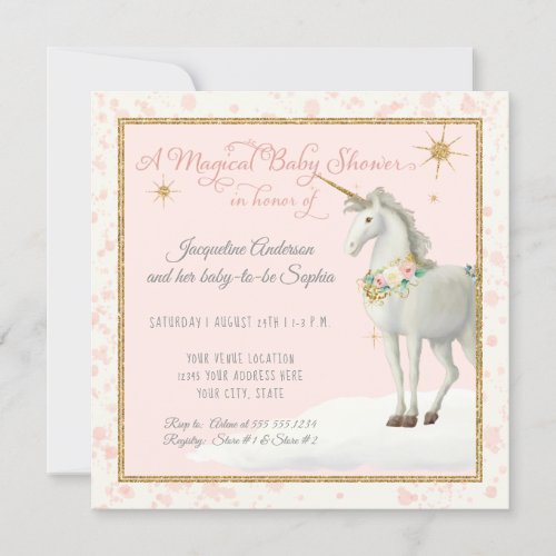 Magical Baby Shower Unicorn Cloud Star Boho Floral Invitation