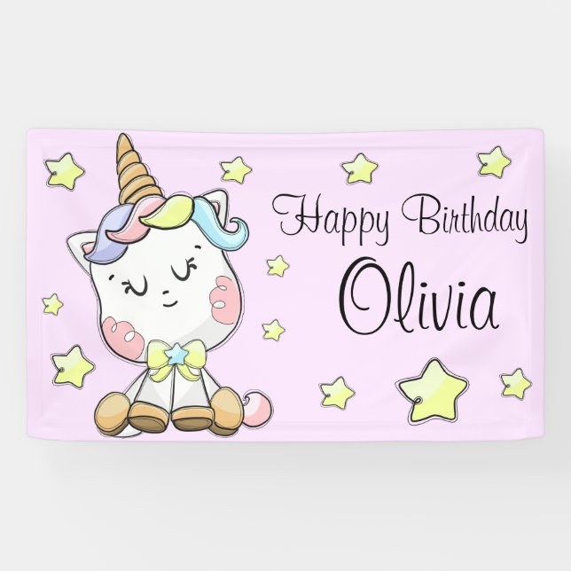 Magical Baby Unicorn and Stars Birthday Banner (Horizontal)