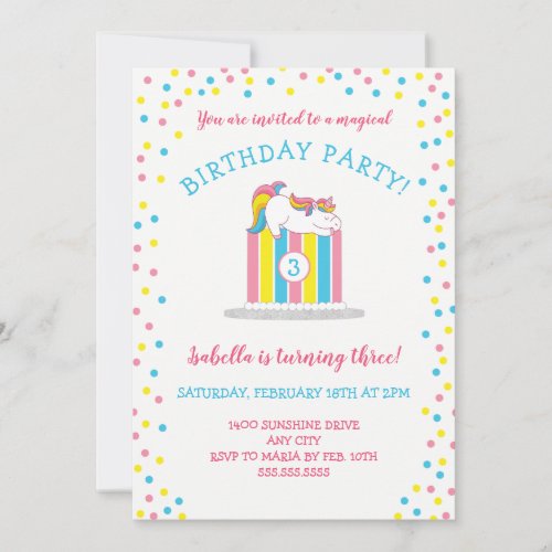 Magical baby Unicorn Birthday Party cake  age Invitation