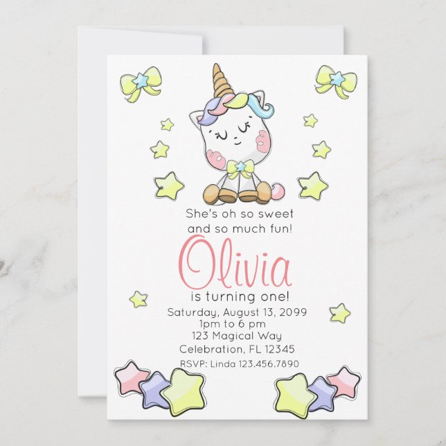 Magical Baby Unicorn Cutie First Birthday Invitation (Front)