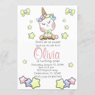 Magical Baby Unicorn Cutie First Birthday Invitation