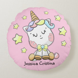 Magical Baby Unicorn Cutie Personalized Nursery Round Pillow