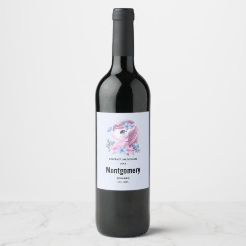 Magical Baby Unicorn in Watercolor Wine Making Wine Label