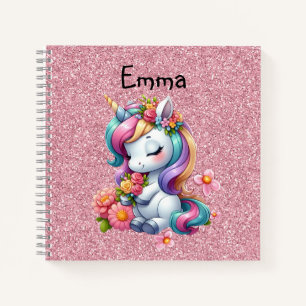Magical Baby Unicorn Pink Faux Glitter Kids Notebook