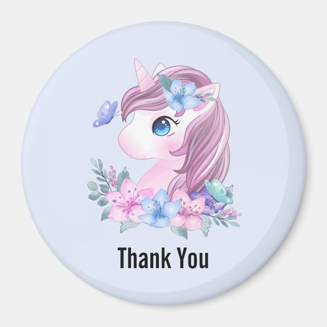 Magical Baby Unicorn with Big Eyes Thank You Magnet (Front)