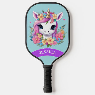 Magical Baby Unicorn with Flowers Pickleball Paddle