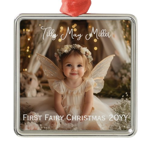 Magical Baby's First Fairy Christmas Photo Gift Metal Ornament