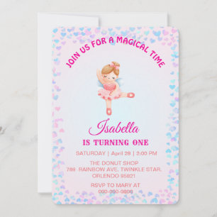 Magical Ballet rainbow gradient 1st birthday party Invitation