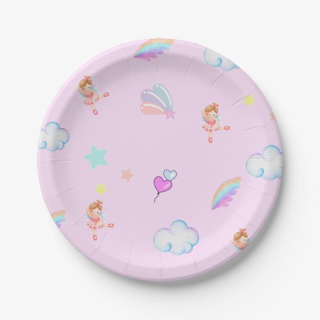 Magical Ballet rainbow gradient birthday party kid Paper Plates (Front)