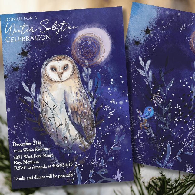 Magical Barn Owl Winter Solstice Celebration  Invitation (Magical Barn Owl Winter Solstice Celebration Invitation)