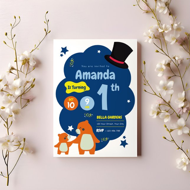 Magical Bear 1st Birthday Invitation (Creator Uploaded)