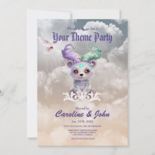 Magical bear cub in pastel glitter. invitation