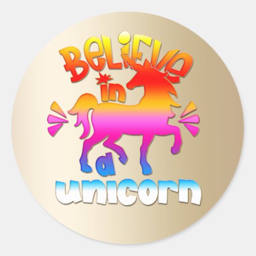 Magical Believe in Rainbow Unicorn Classic Round Sticker