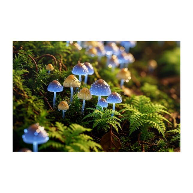 Magical Bioluminescent Fungi - Deep Forest Acrylic Print (Front)