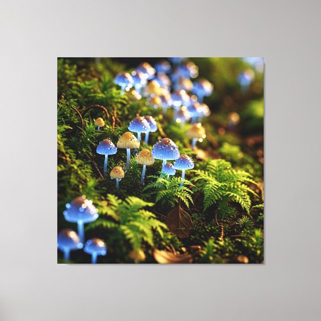 Magical Bioluminescent Fungi - Deep Forest Canvas Print (Front)