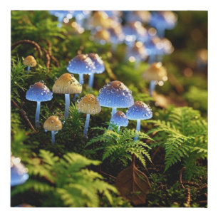 Magical Bioluminescent Fungi - Deep Forest Faux Canvas Print