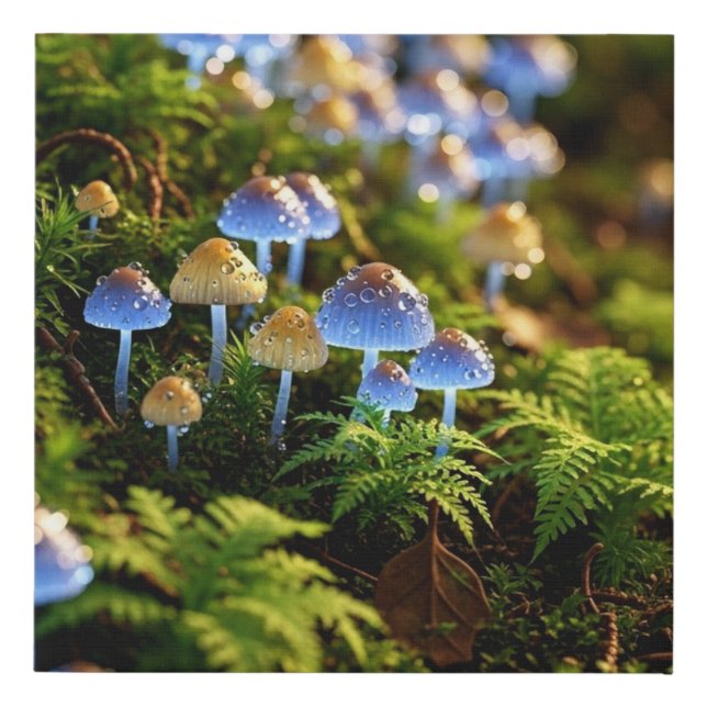 Magical Bioluminescent Fungi - Deep Forest Faux Canvas Print (Front)