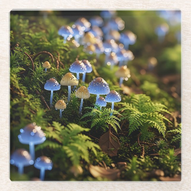Magical Bioluminescent Fungi - Deep Forest Glass Coaster (Front)