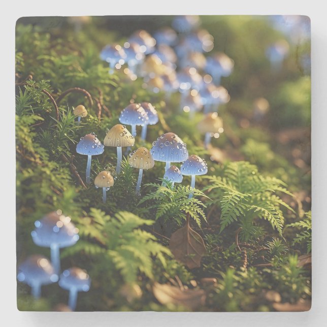 Magical Bioluminescent Fungi - Deep Forest Stone Coaster (Front)