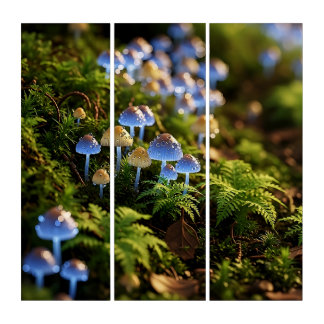 Magical Bioluminescent Fungi - Deep Forest Triptych