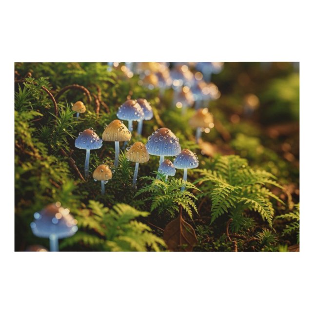 Magical Bioluminescent Fungi - Deep Forest Wood Wall Art (Front)