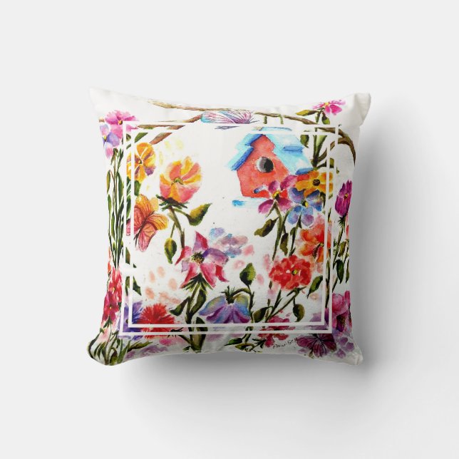 Magical Bird House Throw Pillow (Front)