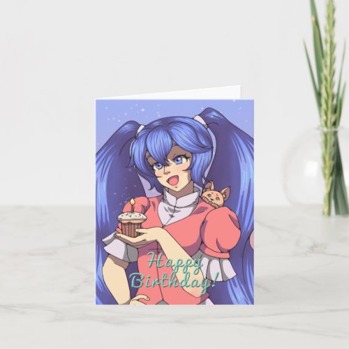 Magical Birthday Anime Girl Card