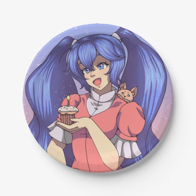 Magical Birthday Anime Girl  Paper Plates (Front)