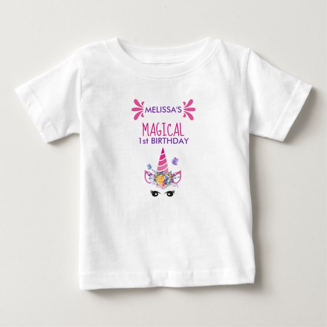 Magical Birthday Cute Pink Unicorn Baby T-Shirt (Front)