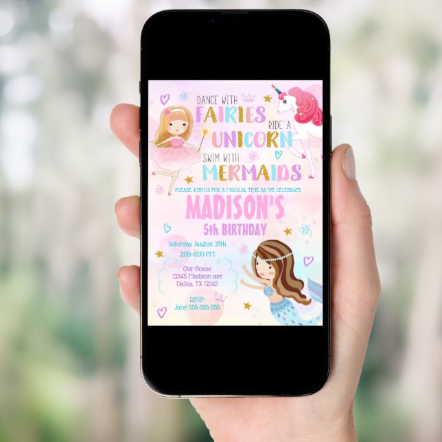 Magical Birthday Invitation Mermaid Unicorn Fairy (Front Digital)
