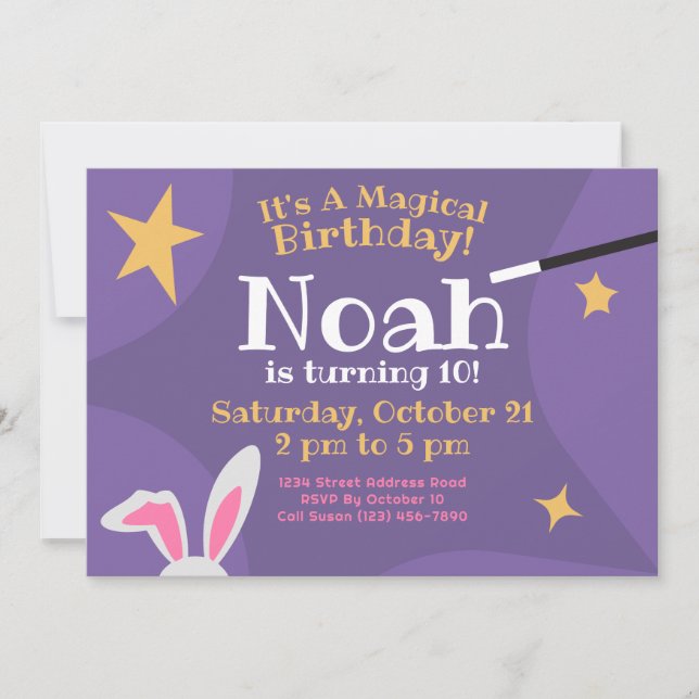 Magical Birthday Invitation - Purple Bunny Ears (Front)