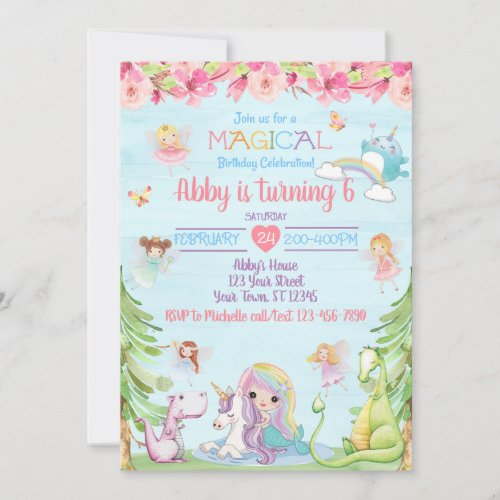 Magical Birthday Party Invitation Unicorn Narwhal