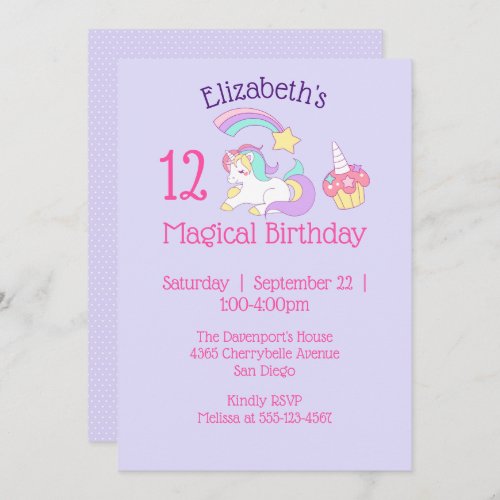 Magical Birthday Unicorn and Cupcake Party Invitation