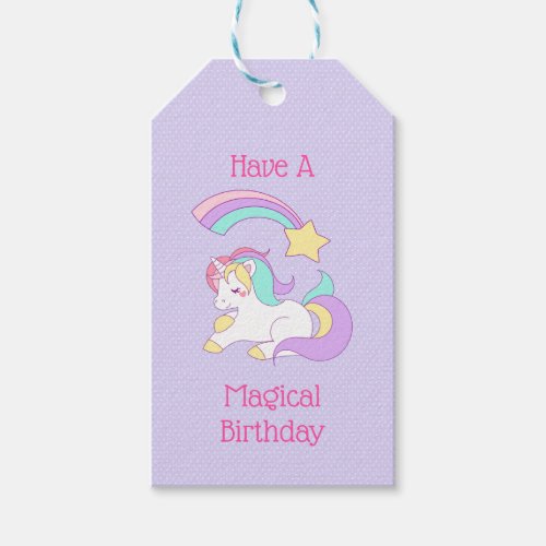 Magical Birthday Unicorn and Shooting Star Gift Tags
