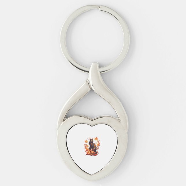 Magical Black Cat in Autumn Forest – Celestial Fal Keychain (Front)