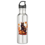 Magical Black Cat in Autumn Forest – Celestial Fal Stainless Steel Water Bottle