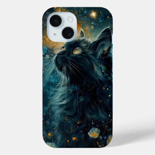 Magical Black Cat in Night iPhone 15 Case