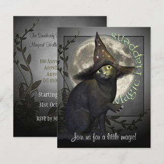 Magical Black Cat Small Halloween Invitation