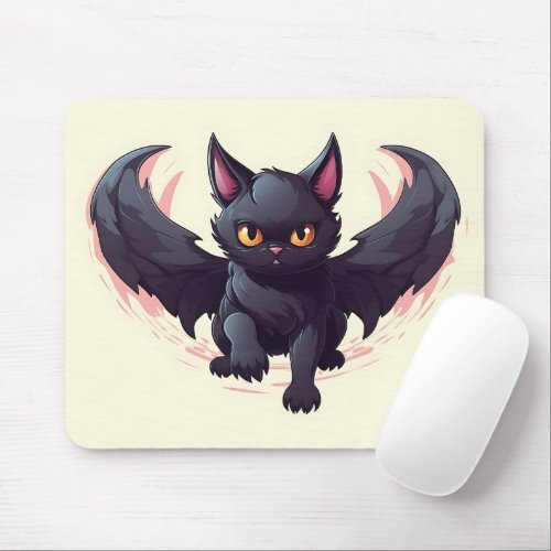 Magical Black Cat with Wings Graphic Halloween Mouse Pad