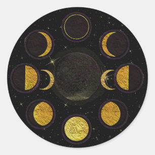 Magical Black & Gold Moon Phases Esoteric Party Classic Round Sticker