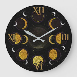 Magical Black & Gold Moon Phases Large Clock