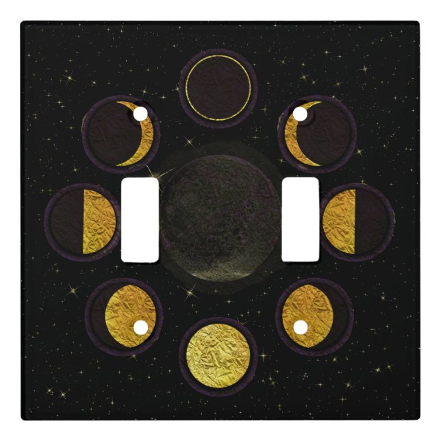 Magical Black & Gold Moon Phases Light Switch Cover (Front)