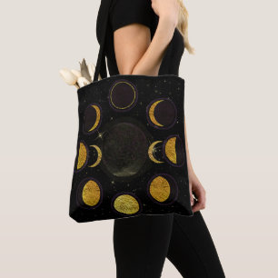 Magical Black & Gold Moon Phases Tote Bag
