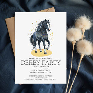 Magical Black Horse Gold Glitter Kentucky Derby Pa Invitation