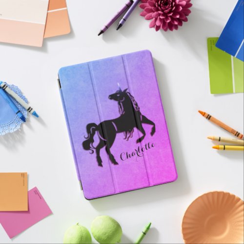 Magical Black Unicorn Gradient Purple Personalized iPad Air Cover