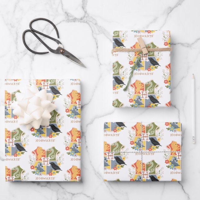 Magical Blooms HOGWARTS™ Crest Wrapping Paper Sheets (Front)