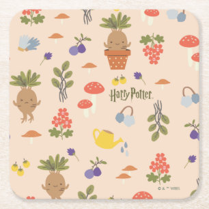 Magical Blooms Mandrake Pattern Square Paper Coaster