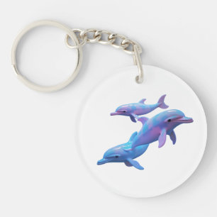 Magical Blue and Pink Dolphins Art Keychain