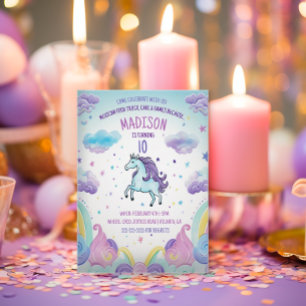 Magical Blue and Purple Unicorn Birthday Party Invitation