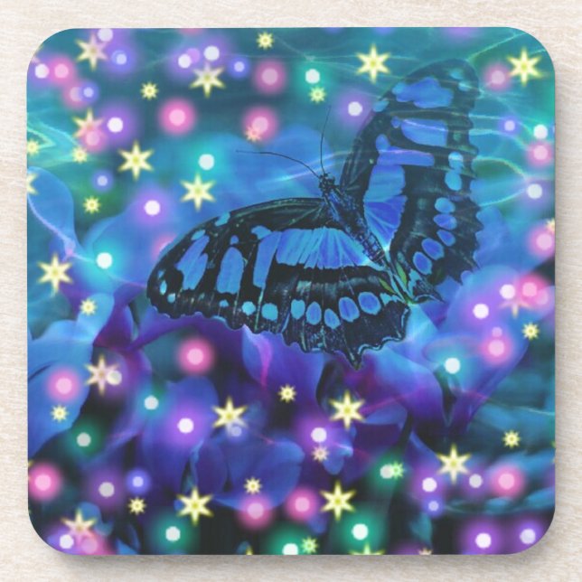Magical Blue Butterfly Beverage Coaster (Front)